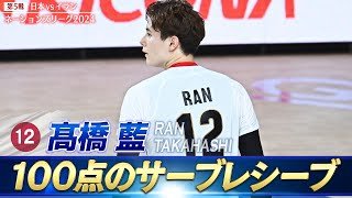 【髙橋藍】100点のサーブレシーブ【バレーボールネーションズリーグ2024】第5戦 日本 vs イラン // W解説 川合俊一 & 清水邦広
