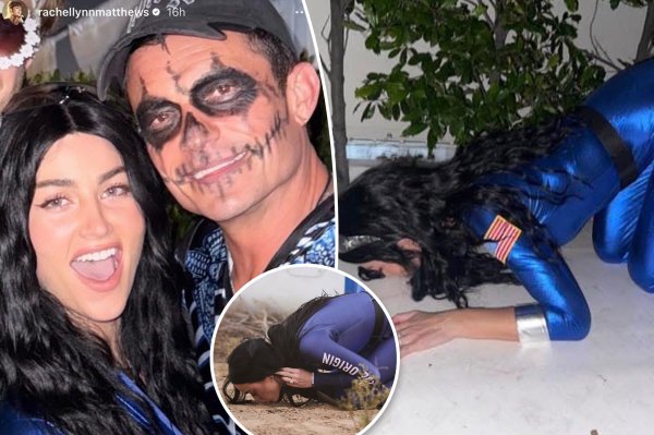 Actress Rachel Lynn Matthews dresses as astronaut Katy Perry in Halloween photo with Orlando Bloom